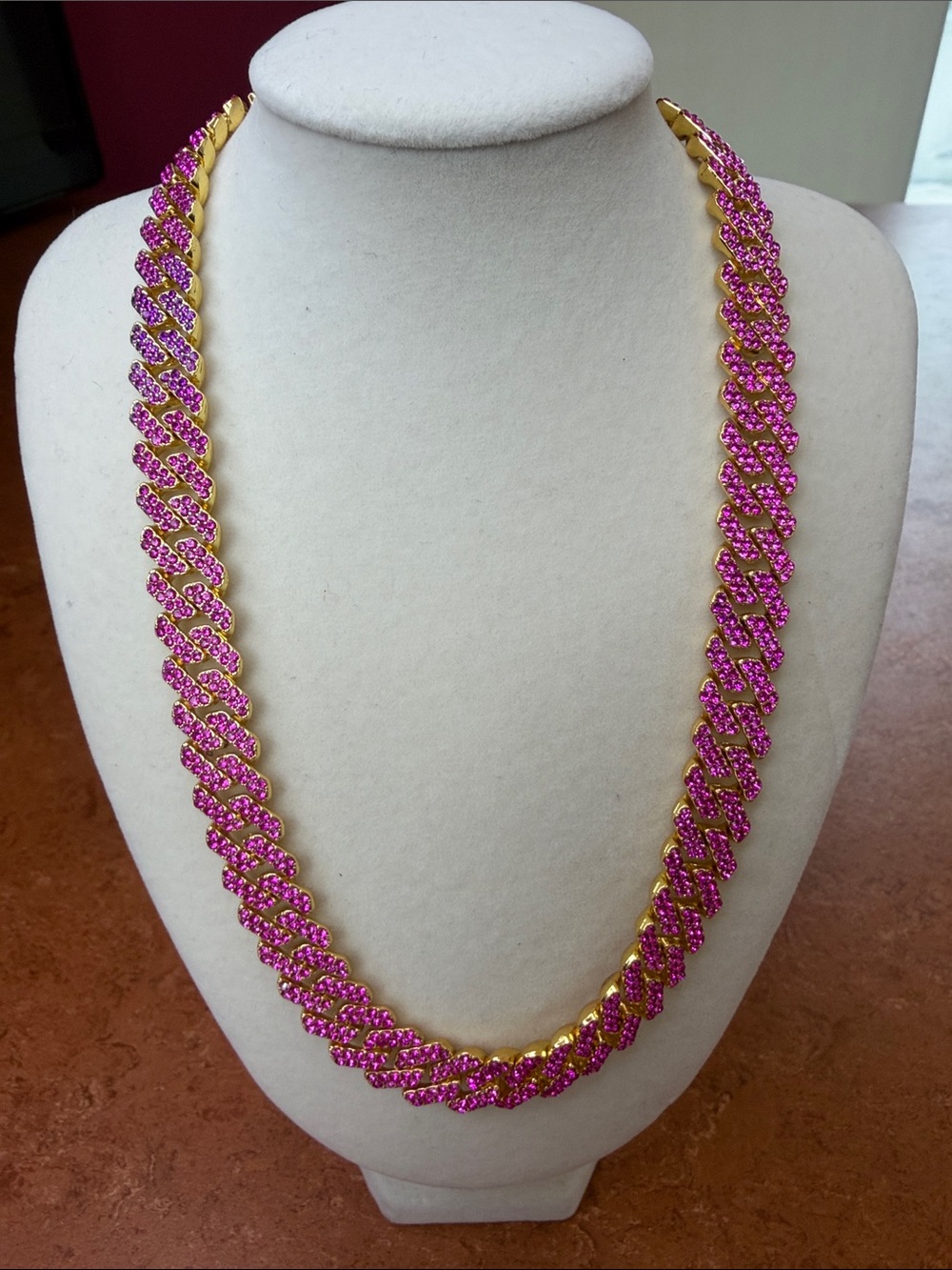 Hot Pink Link Chain w/Gold Accents - VVSCZ Jewels - 18 inches